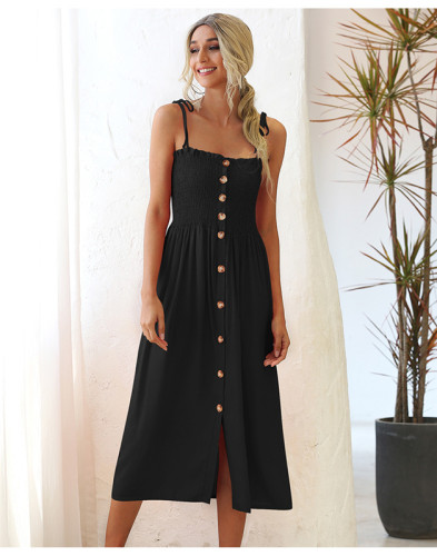 Black Shirred wrap breast buttoned dress
