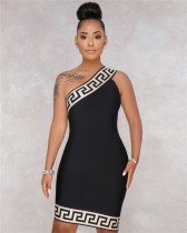 Black Sexy hot selling fashion women's diagonal shoulder Plaid Dress