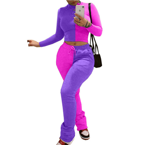 Purple Pocket high collar casual two-piece suit