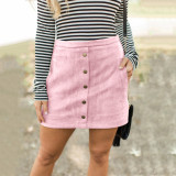 Black Four-color pocket suede button slim skirt