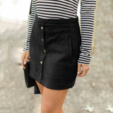 Black Four-color pocket suede button slim skirt