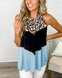 Light pink Spring and summer leopard stitching vest European and American women's top