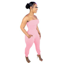 Pink Women's solid color craft tube top casual suit