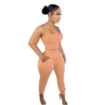 Orange Women's solid color craft tube top casual suit