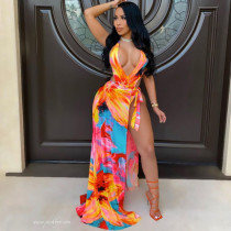 Colorful tangerine  Shang sexy one-piece halter bikini dress