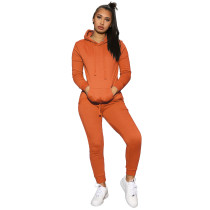 Orange  Women's solid color hooded sweatshirt sports two-piece suit