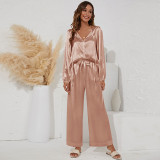 Pink Two-piece V-neck tie casual loose home suit