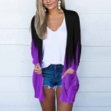 Purple Printed loose pocket cardigan jacket top