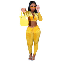 Yellow Gold velvet solid color sexy two-piece suit