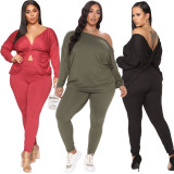 Black Positive and negative off-the-shoulder loose-fitting deep V plus size women's clothing