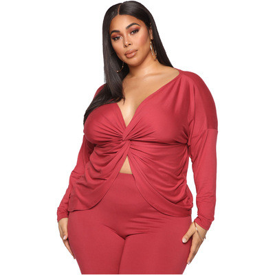 Positive and negative off-the-shoulder loose-fitting deep V plus size women's clothing