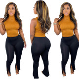 Black Pure color sexy high waist micro flared leggings casual trousers