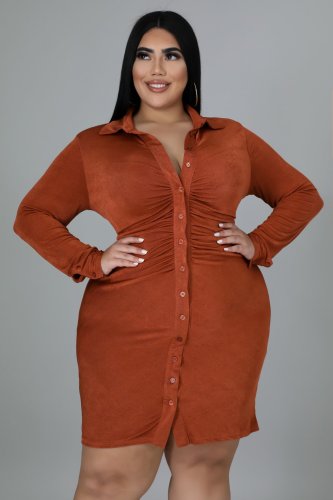 Orange Oversized Women's Shirt Collar Short Skirt Dress Cardigan Skirt