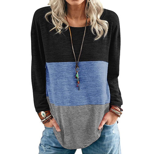 Fall/winter new round neck pullover hit color long-sleeved t-shirt women