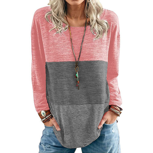 Fall/winter new round neck pullover hit color long-sleeved t-shirt women