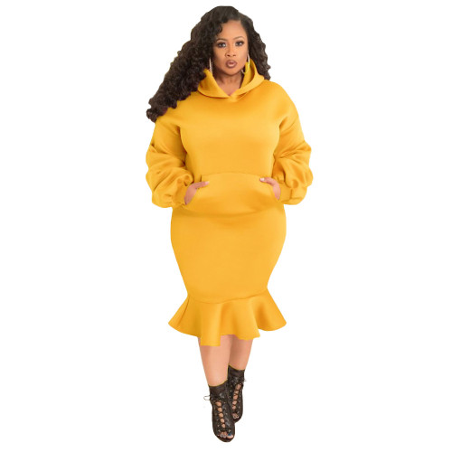Yellow Fashion leisure sports fishtail skirt autumn and winter sweater suit plus size women's clothing