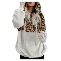 Autumn and winter long-sleeved sweater leopard print stitching top plus size women's clothing