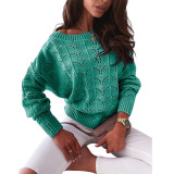 Hollow knit sweater bat sleeve off-shoulder sweater women