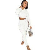 Women's Eyelet Strap Pure Color Hollow Sweater Two-Piece Set