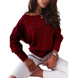 Hollow knit sweater bat sleeve off-shoulder sweater women