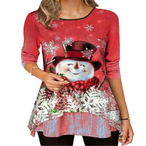 Printed round neck long-sleeved T-shirt top