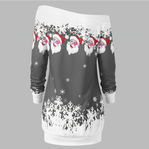 Women's positioning printing one-shoulder long-sleeved T-shirt sweater