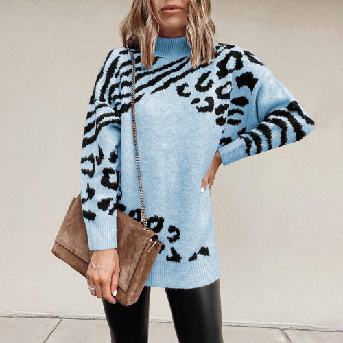 High neck leopard sweater dress