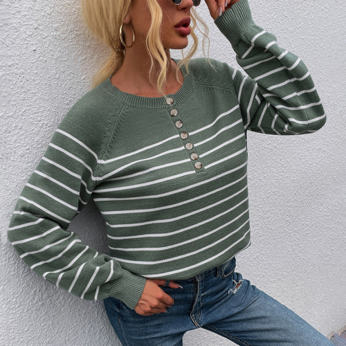 Striped pullover fashion button cardigan sweater top