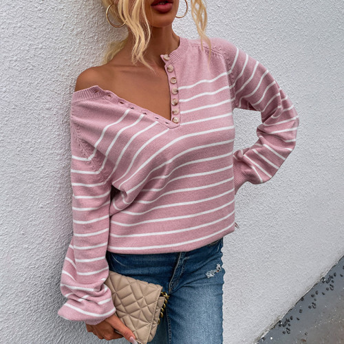 Striped pullover fashion button cardigan sweater top