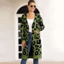 Leopard Print Knit Jacket Cardigan Sweater