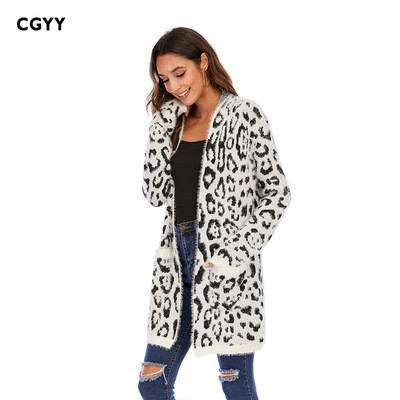 National style leopard print cardigan mid-length sweater coat