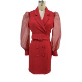 Waist business wear puff sleeve double-breasted OL commuter suit skirt