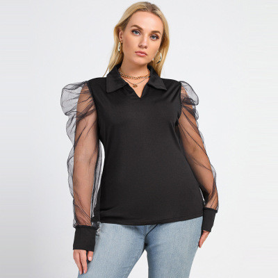 Loose V-neck long-sleeved plus size women's top