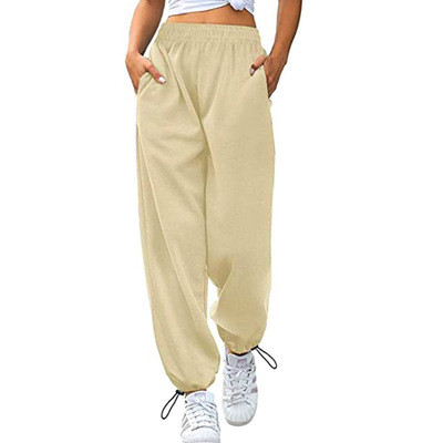 Women's loose and leisure sports drawstring wide leg trousers