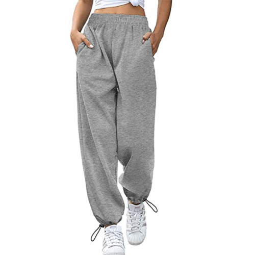 Women's loose and leisure sports drawstring wide leg trousers
