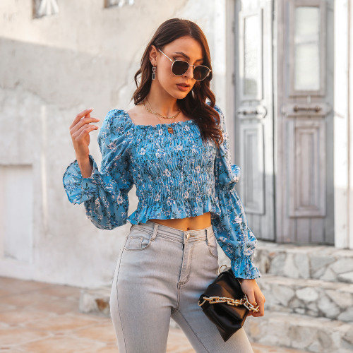 One-line neck ruffle top