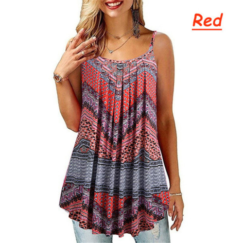 Printed pleated large swing loose camisole