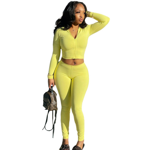 Yellow Two-piece basic sports suit