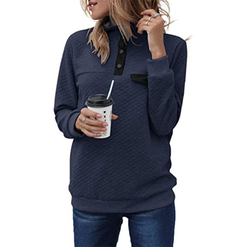 Explosive fashion high-neck button long-sleeved sweater