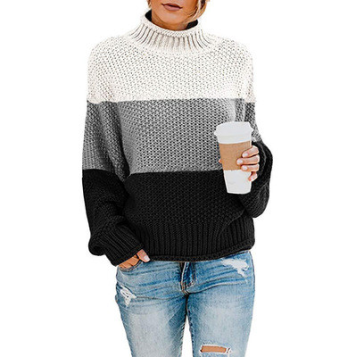 Sweater Knitwear Color Block Turtleneck Pullover