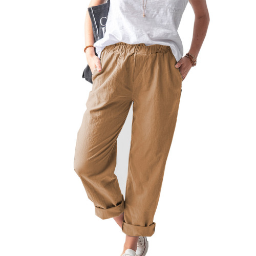 Women's elastic high waist straight trousers