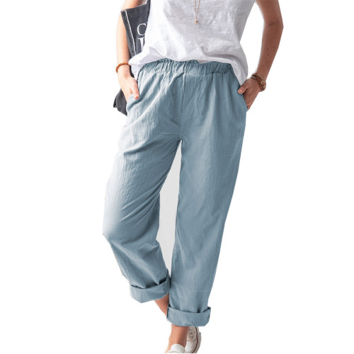 Women's elastic high waist straight trousers