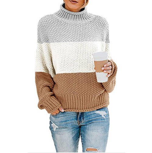 Sweater Knitwear Color Block Turtleneck Pullover