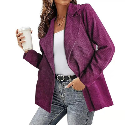 Purple Solid color jacket suit corduroy cardigan jacket