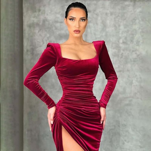 Sexy Square Neck Folded High Waist Mini Gown Dress