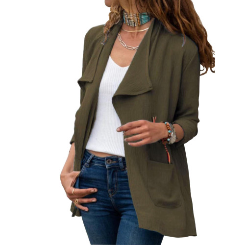 Army green Pure color long-sleeved short trench coat casual all-match cardigan jacket