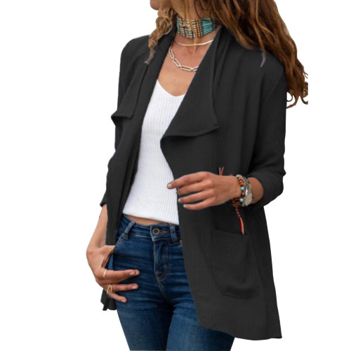 Black Pure color long-sleeved short trench coat casual all-match cardigan jacket