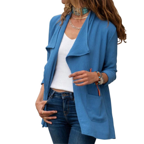 Bule Pure color long-sleeved short trench coat casual all-match cardigan jacket