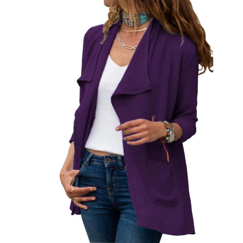 Purple Pure color long-sleeved short trench coat casual all-match cardigan jacket