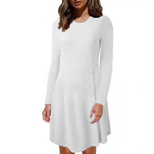 Slim-fit solid color long-sleeved pit strip slit bottoming shirt dress